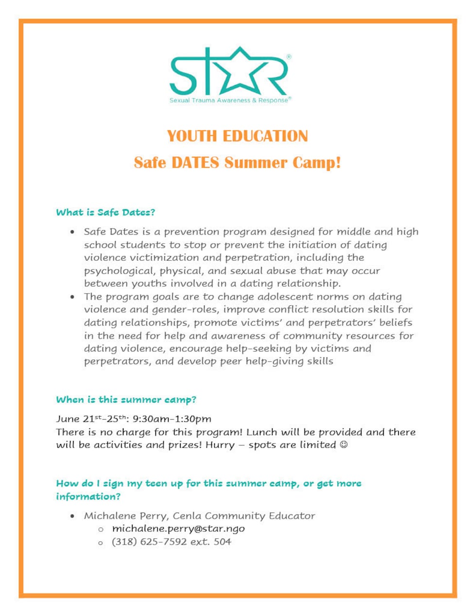 Safe Dating Program Flyer Safe Dates Summer Camp begins Monday, teaches teens about dating violence