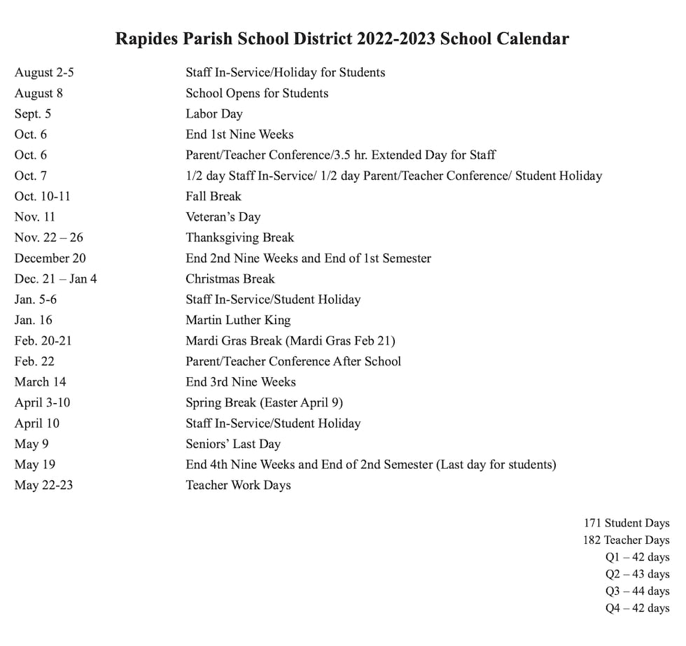 Updates to 2022-2023 Rapides Parish School Calendar updates-to-2022-2023-rapides-parish-school-calendar